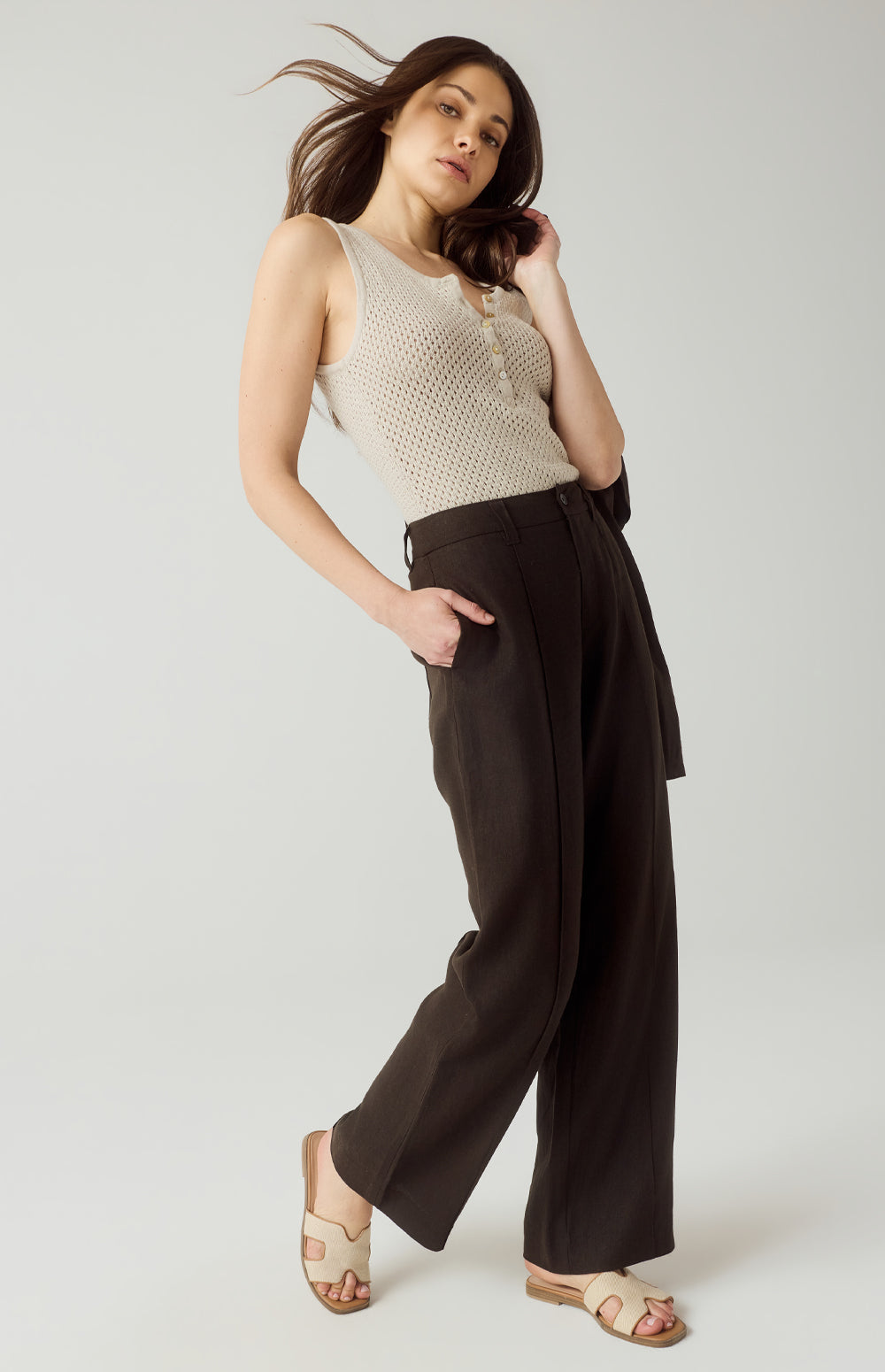 Alp N Rock Bianca Pant, dark brown wide leg linen pant for women