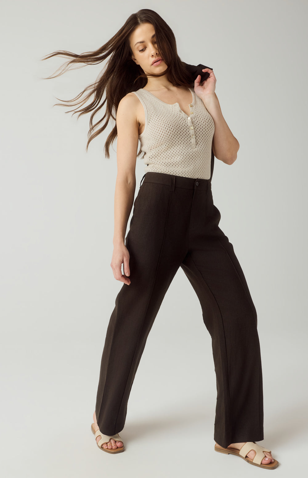 Alp N Rock Bianca Pant, dark brown wide leg linen pant for women