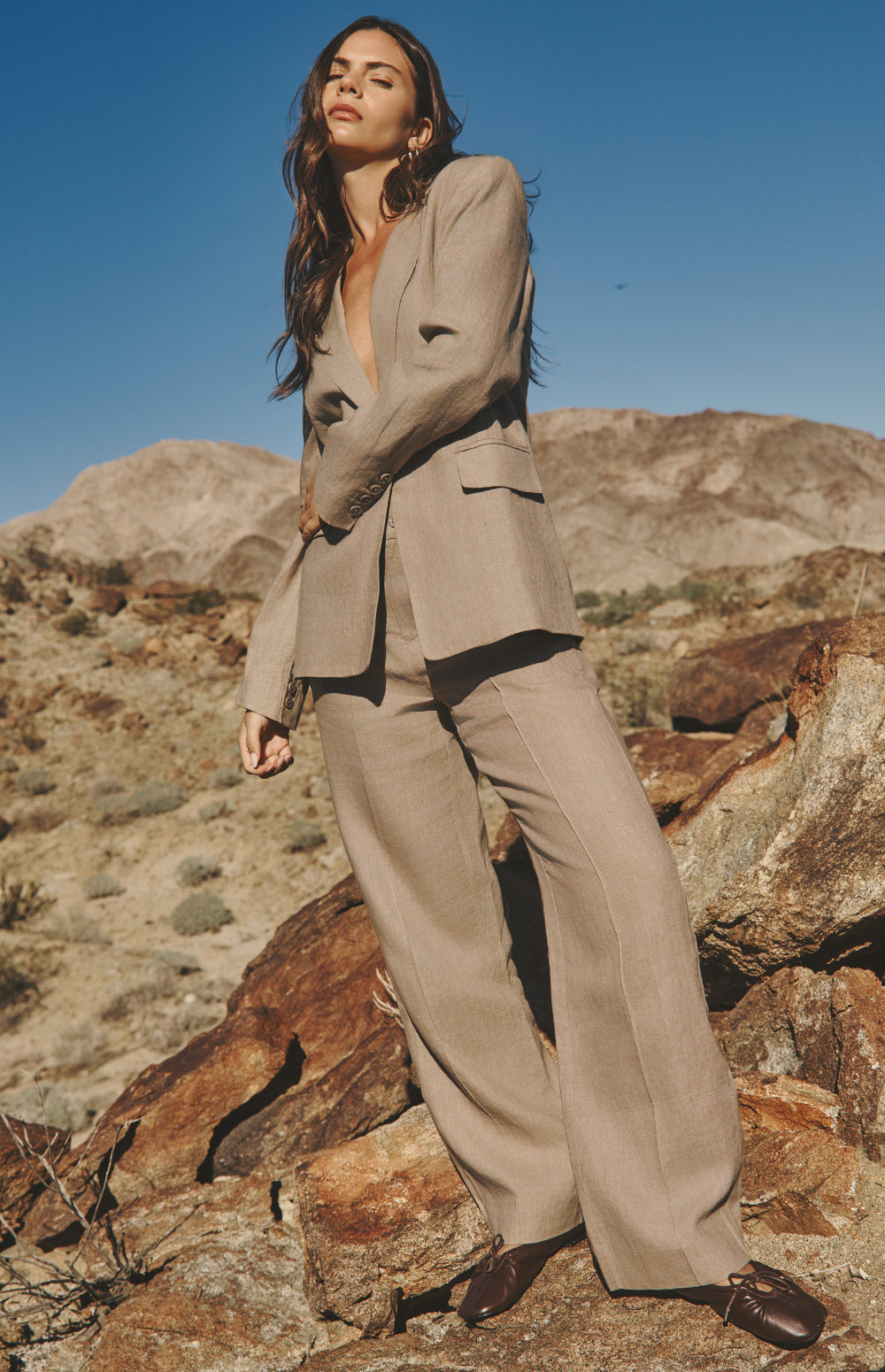 Alp N Rock Bianca Pant, taupe wide leg linen pant for women