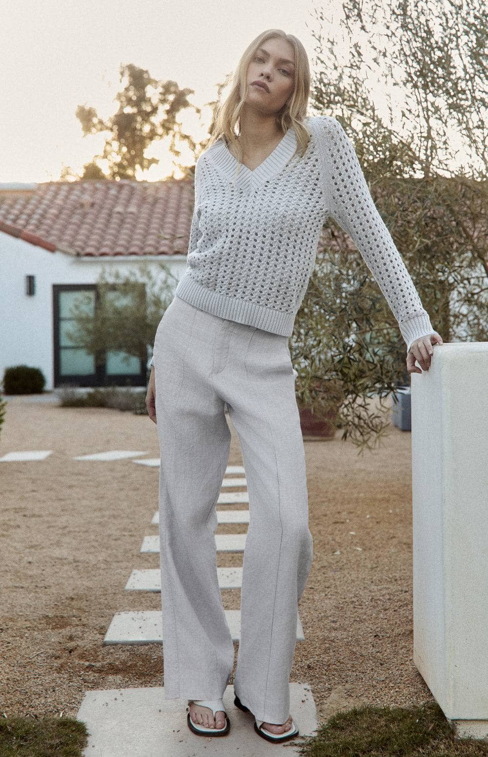 Alp N Rock Bianca Pant, Women's Silver Grey Wide Leg Linen Trouser with Front Seam Detail Down the Leg