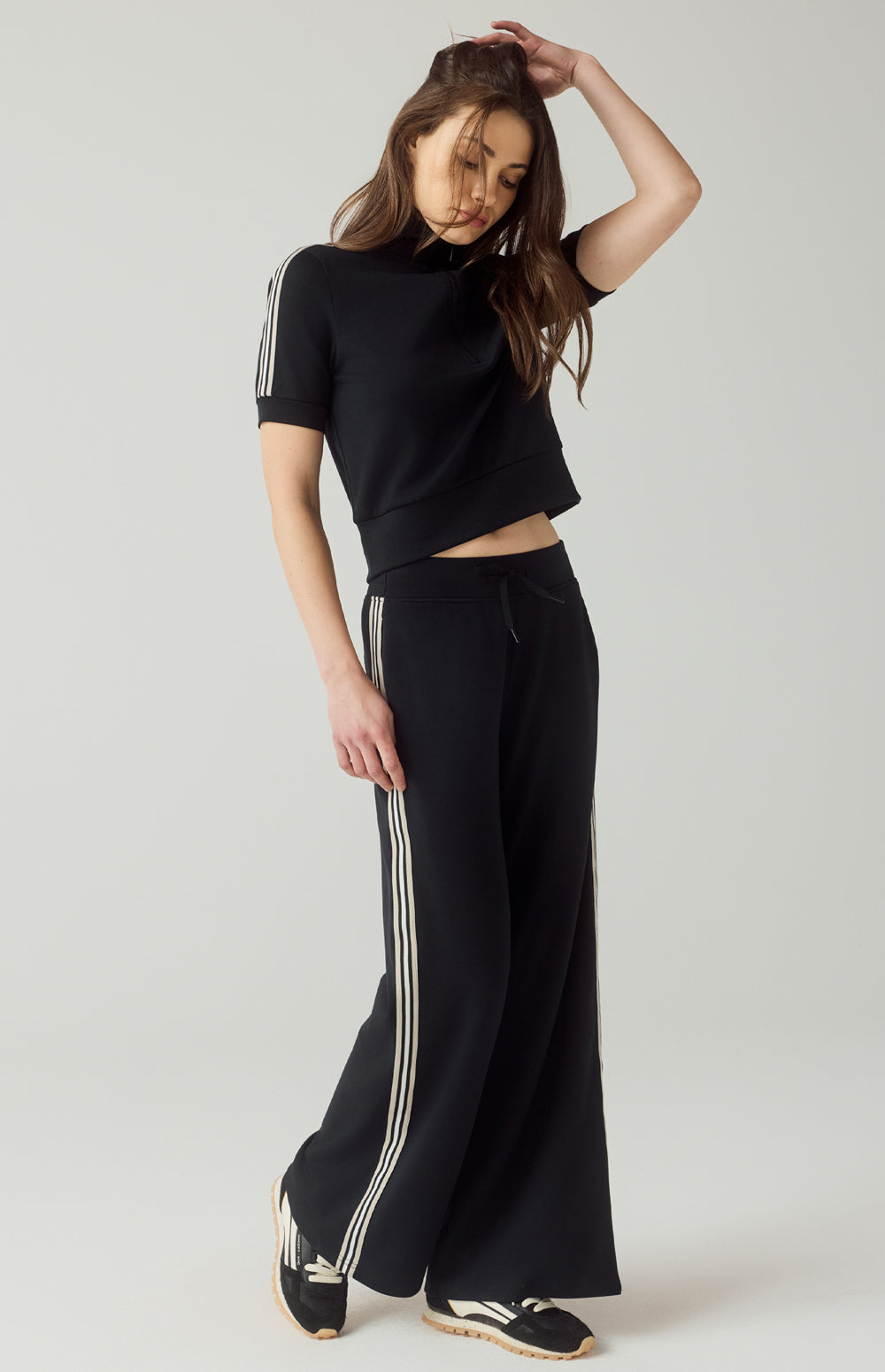 Alp N Rock Blake Pant, black wide leg lounge pant for women with track stripe