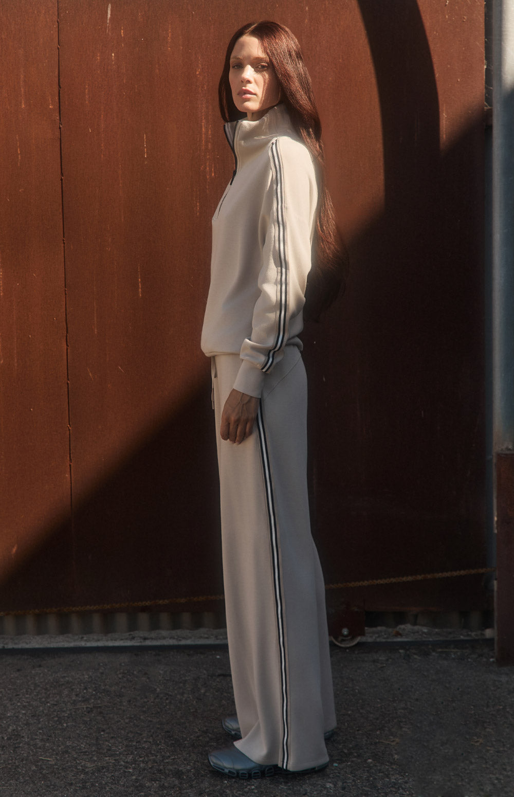 Alp N Rock Blake Pant, beige wide leg lounge pant for women with stripes down the leg
