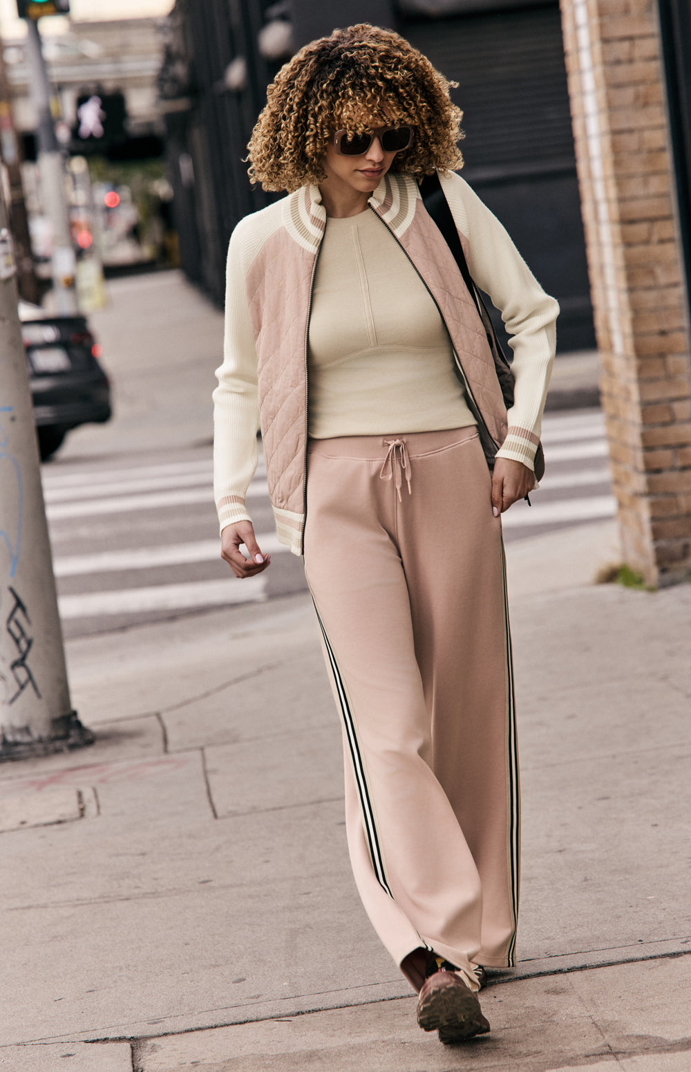 Alp N Rock Blake Pant, pink wide leg lounge pant for women with track stripe