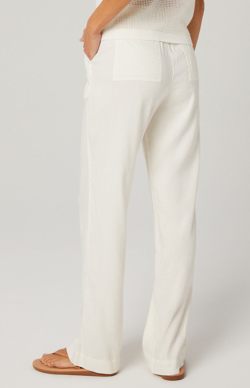 Callie Drawstring Pant by Alp N Rock, Women's White Drawstring Wide Leg Linen Pant with Front Pockets