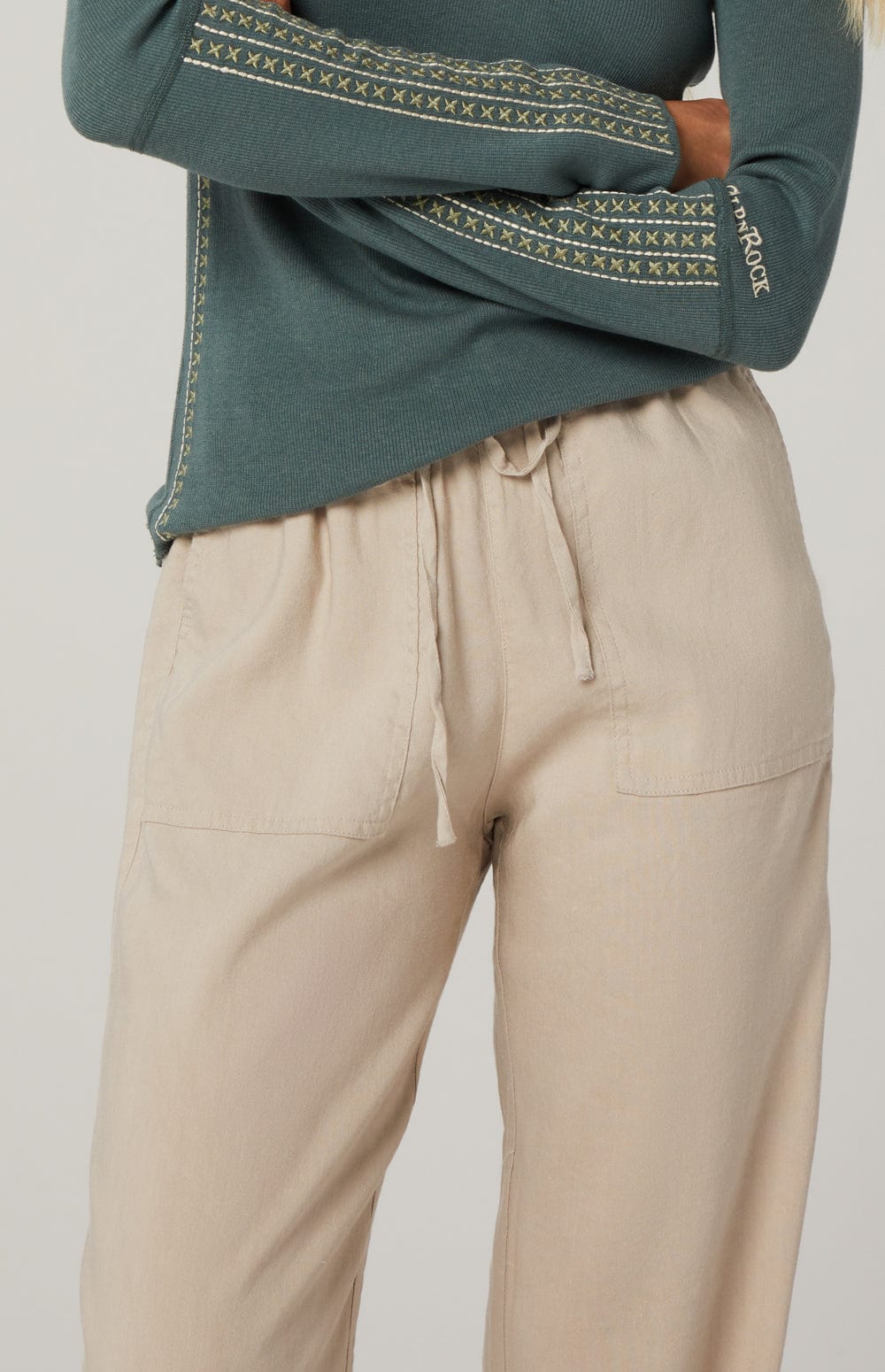Callie Drawstring Pant by Alp N Rock, Women's Grey Drawstring Wide Leg Linen Pant with Front Pockets