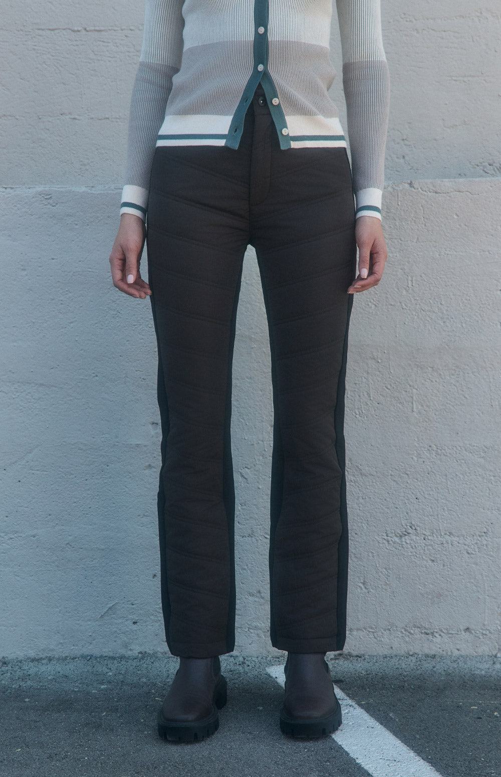 Alp N Rock Kaja Pant, dark brown quilted cold weather straight leg pant for women