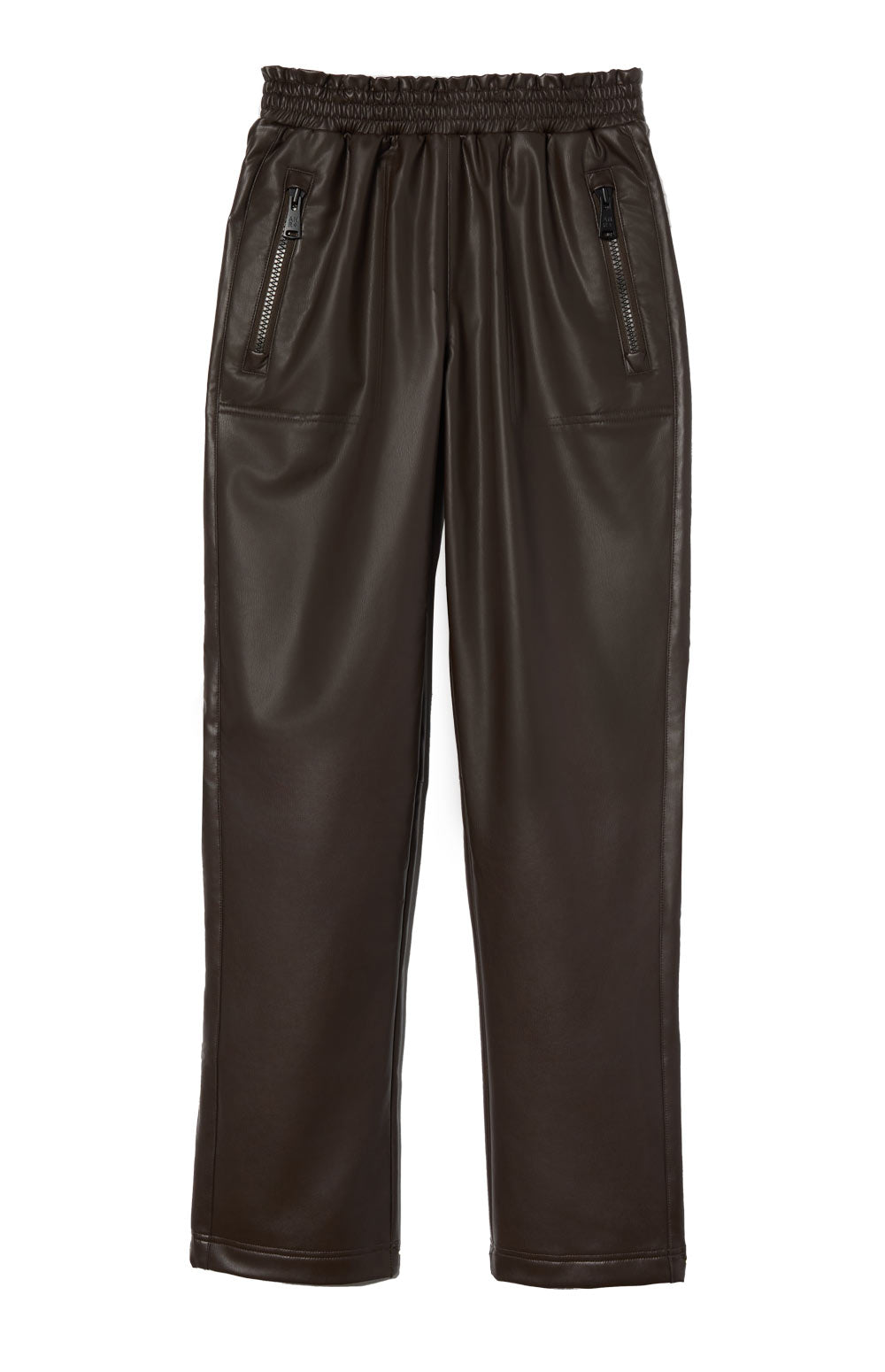 Alp N Rock London Pant, dark brown faux leather pant for women with elastic waist and pockets