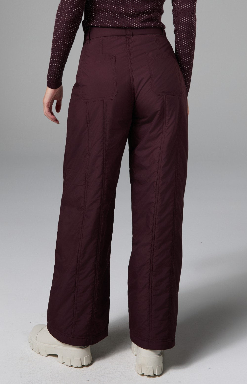 Alp N Rock Meribel Wide Leg Pant, women's dark red wide leg insulated pant with ankle zip