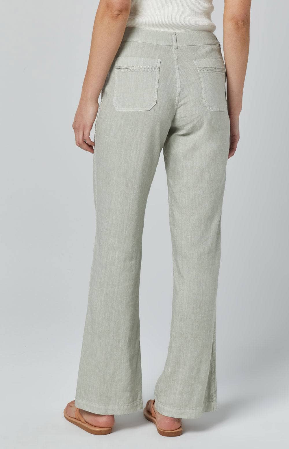 Phoebe Flare Leg Pant by Alp N Rock, Women's Beige Linen Pants with Flare Leg and Button Front