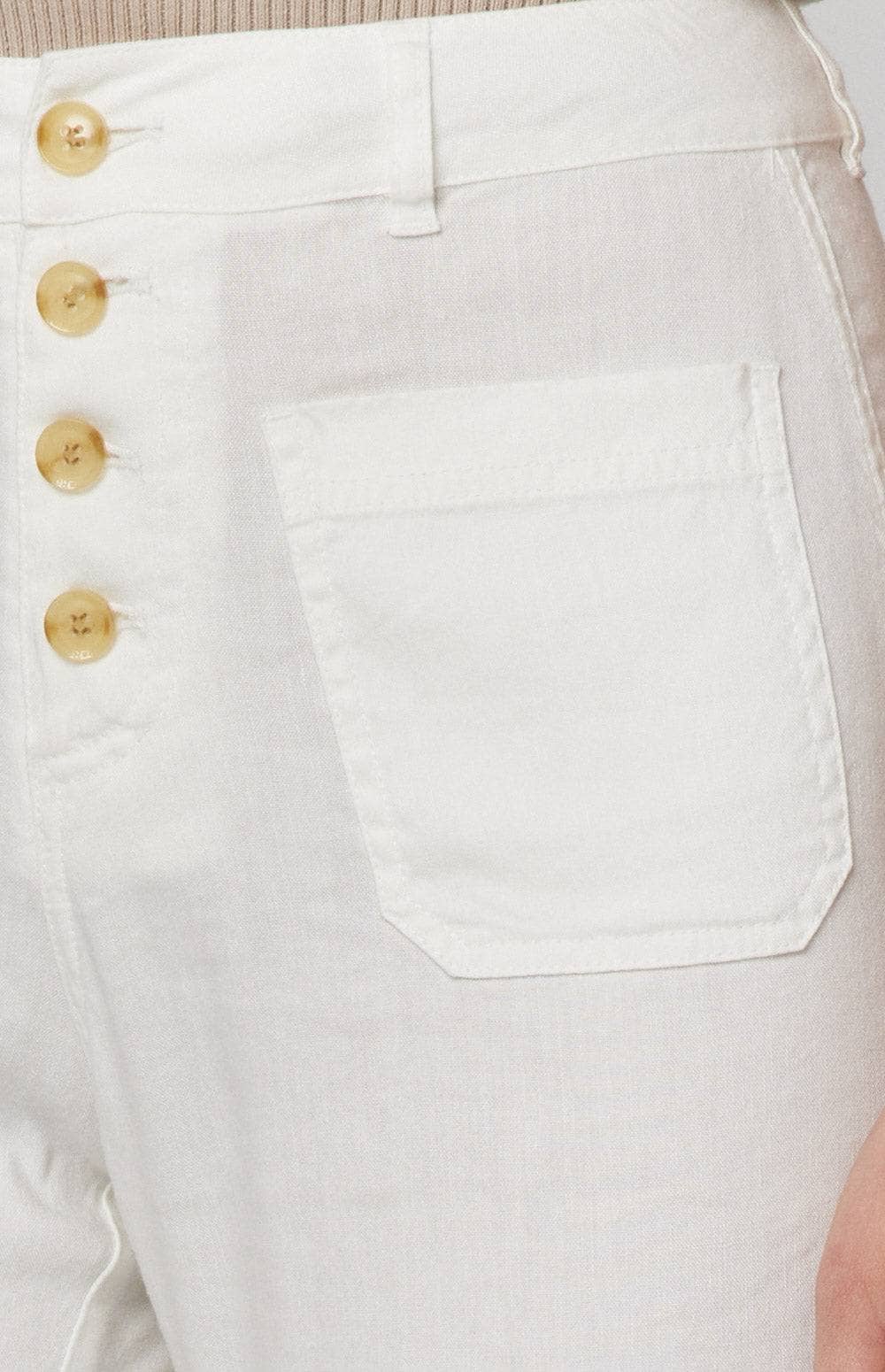 Phoebe Straight Leg Linen Pant by Alp N Rock, Women's Ivory Linen Pant with Button Fly and Patch Pockets