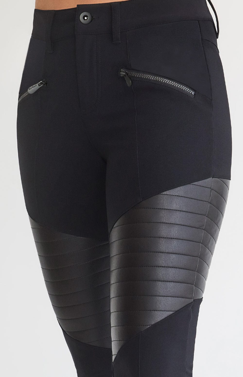 Sloan Pant by Alp N Rock, Women's Black Vegan Leather Pant With Stretch Fabric and Faux Leather Paneling