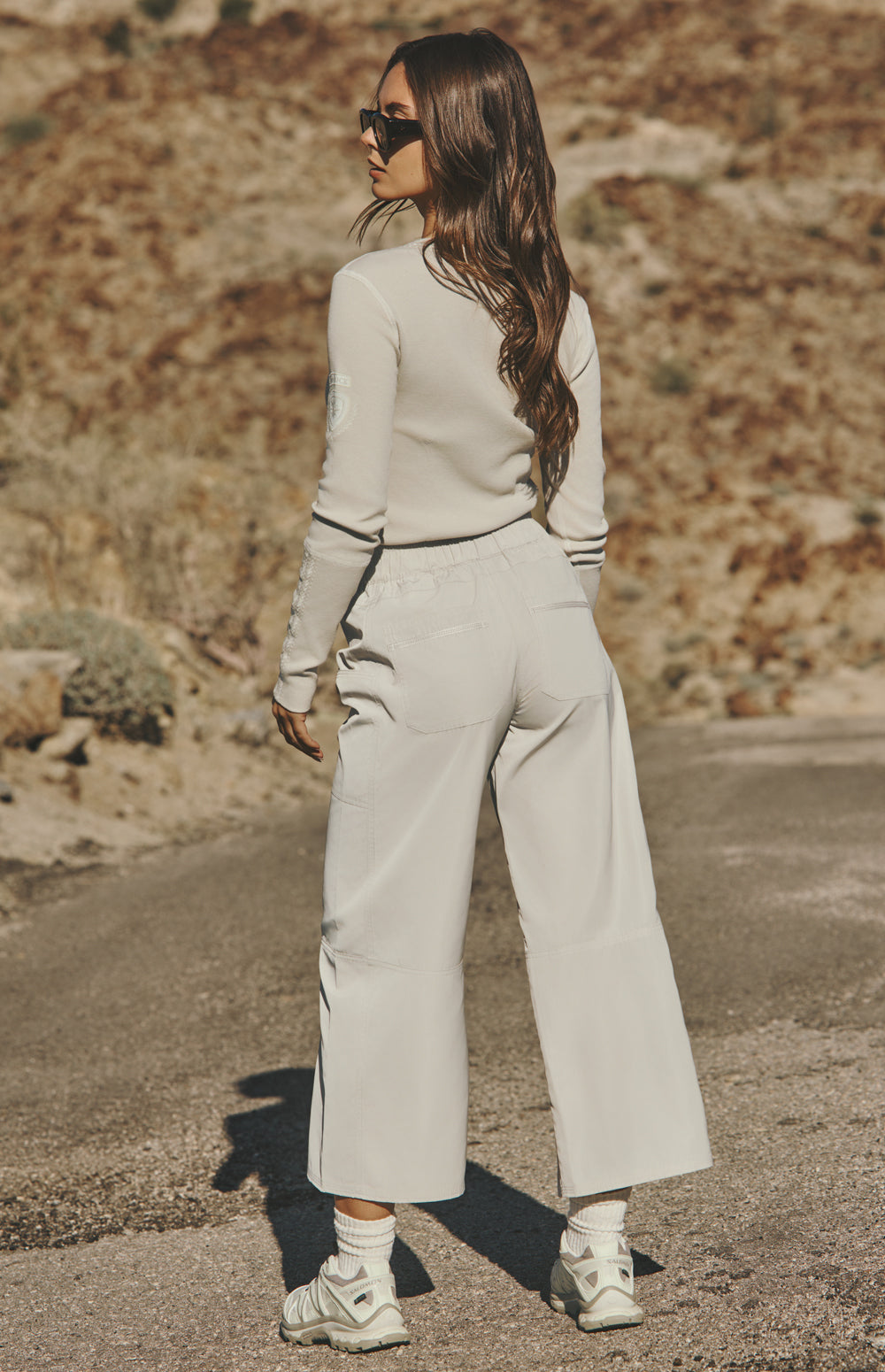 Alp N Rock Suki Pant, lightweight beige wide leg cropped pant for women