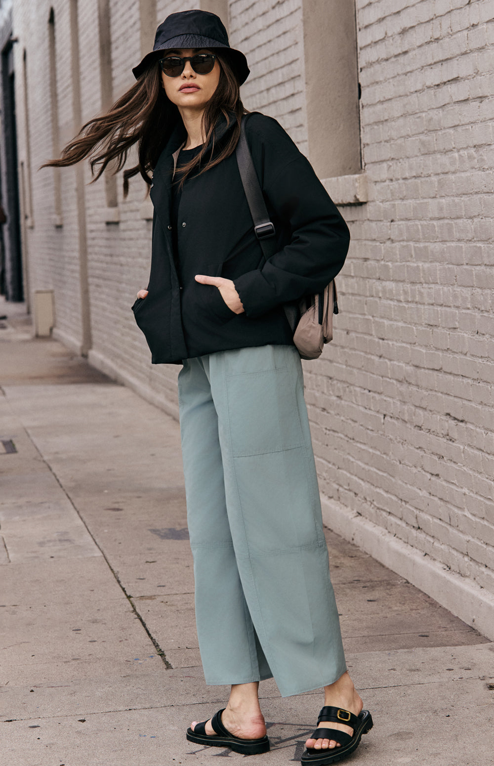 Alp N Rock Suki Pant, lightweight silver blue wide leg cropped pant for women