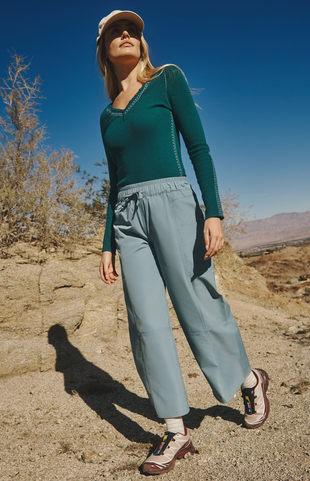 Alp N Rock Suki Pant, lightweight silver blue wide leg cropped pant for women