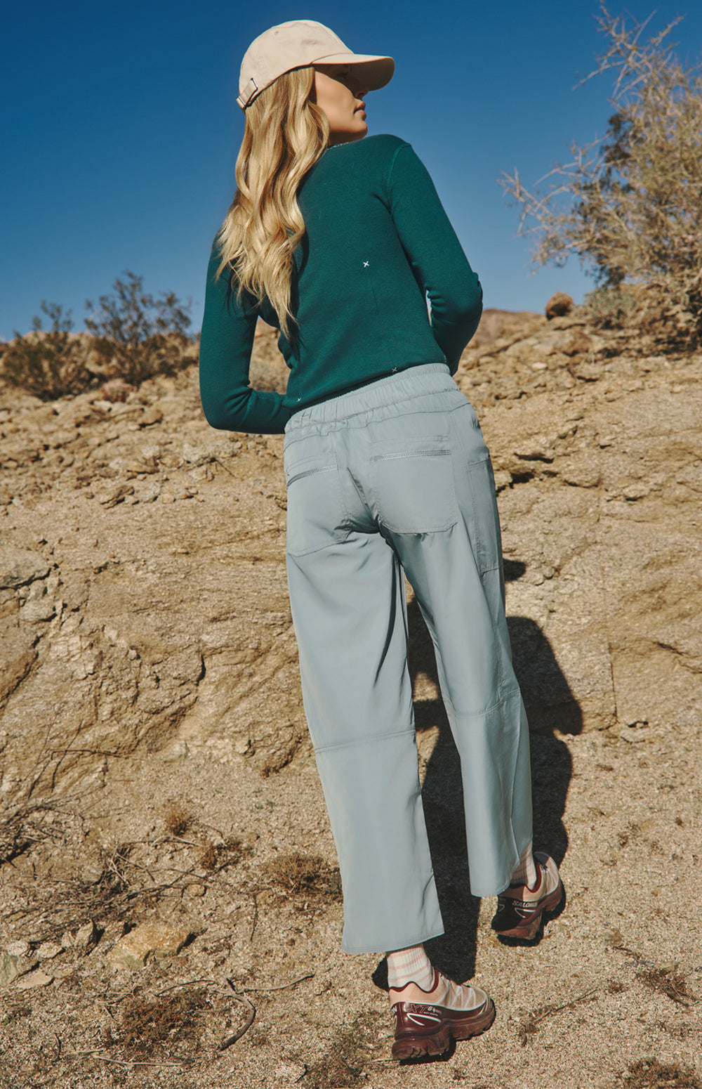 Alp N Rock Suki Pant, lightweight silver blue wide leg cropped pant for women