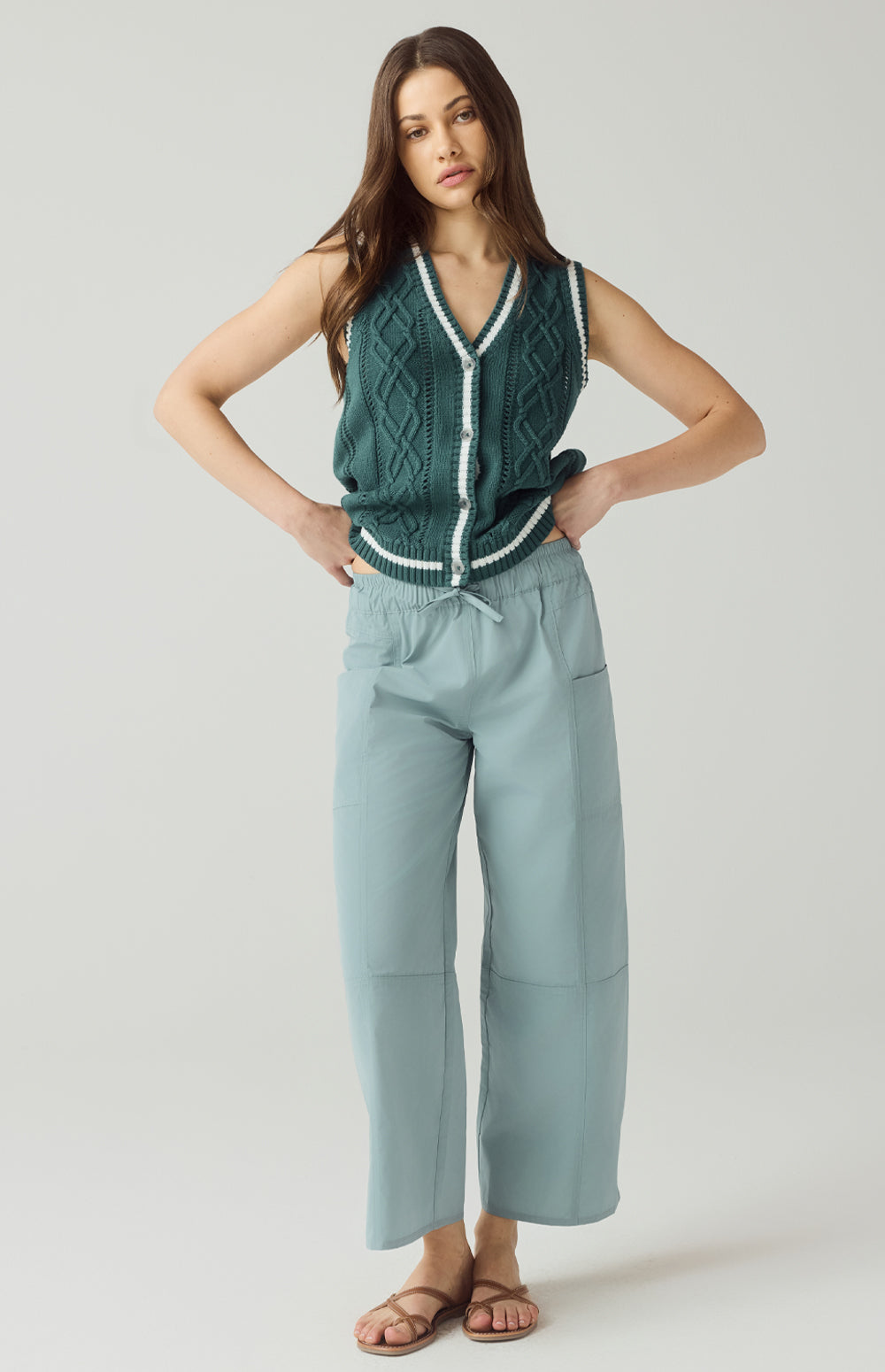 Alp N Rock Suki Pant, lightweight silver blue wide leg cropped pant for women