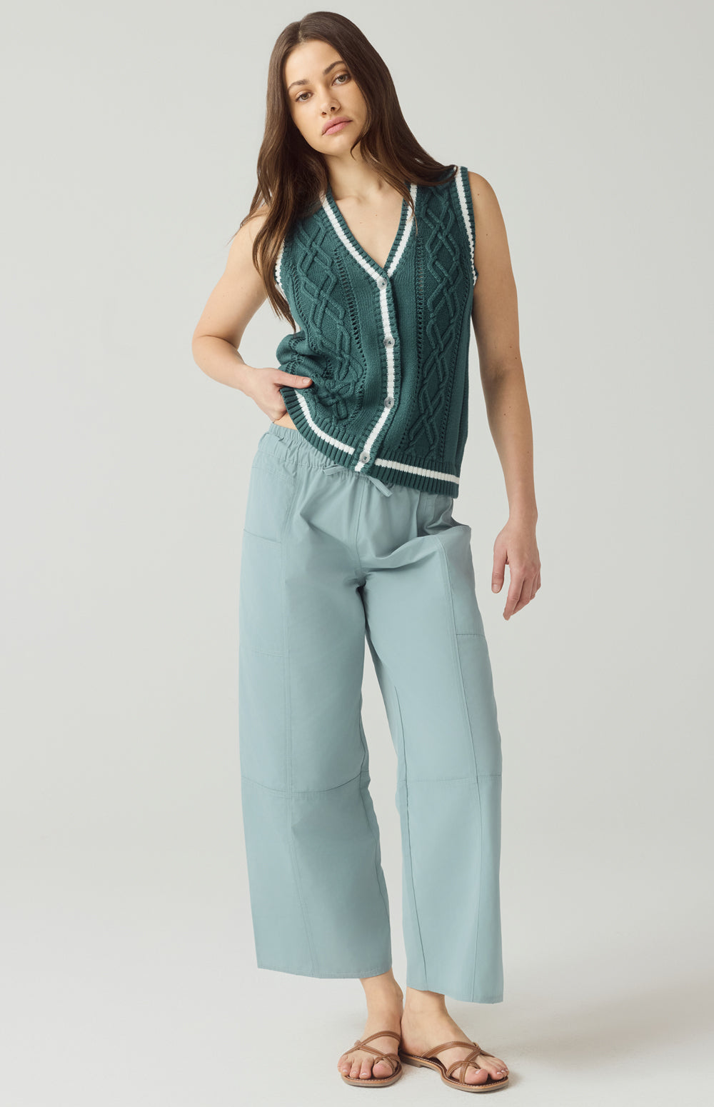 Alp N Rock Suki Pant, lightweight silver blue wide leg cropped pant for women