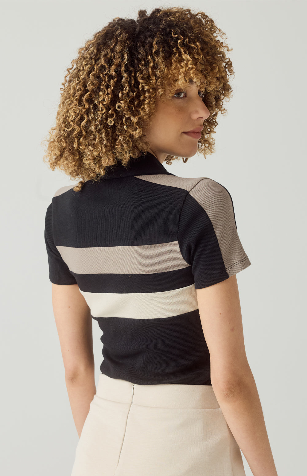 Alp N Rock Amina Stripe Polo, black short sleeve stripe polo shirt for women