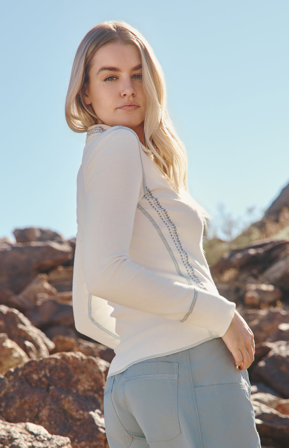 Asher Polo, Silver Blue | Alp N Rock Alp N Rock Womens Shirt Asher Polo | Off White/Silver Blue