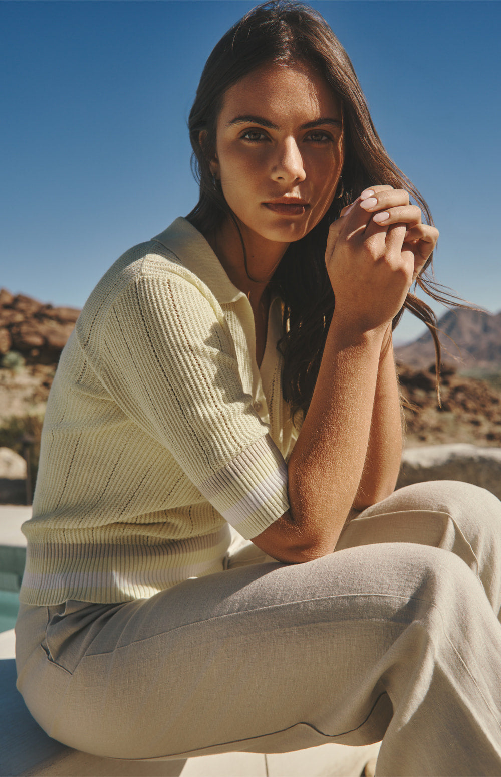 Alp N Rock Ciri Knit Polo, butter yellow short sleeve knit polo sweater for women