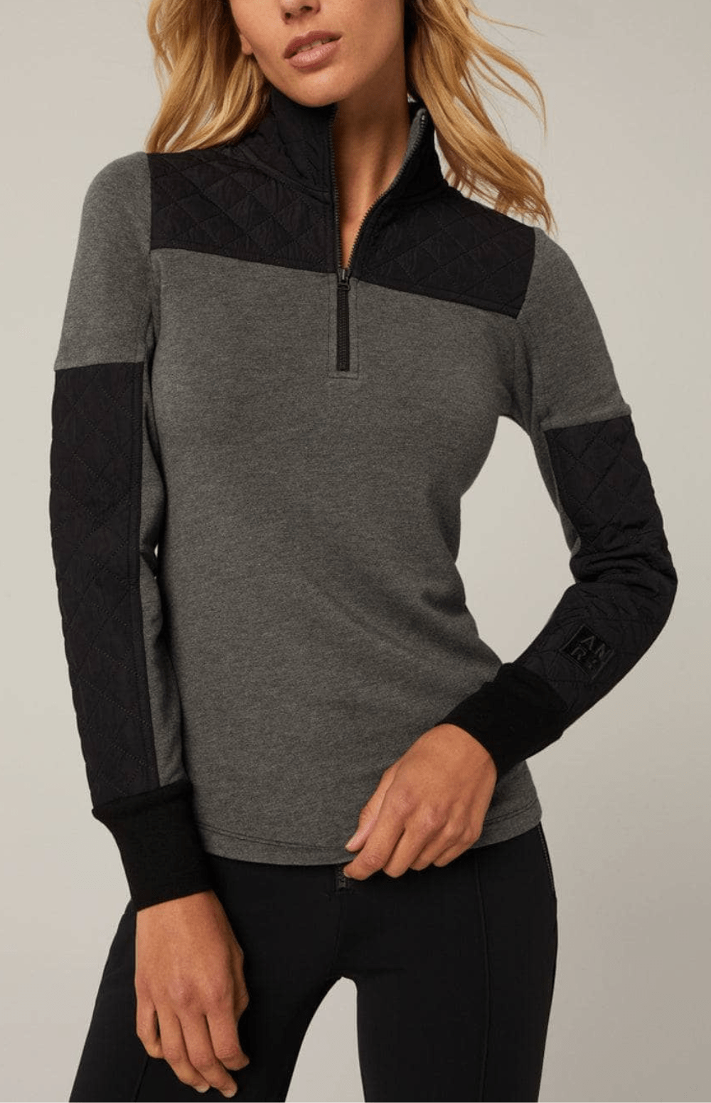 Alp N Rock Cody Mockneck, Women's Heather Grey Long Sleeve Shirt with Half Zip and Quilted Accents at the Sleeves and Chest