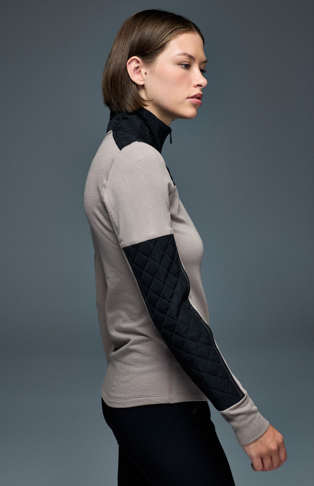Cody Quilted Zip Mock Neck, Fossil | Alp N Rock Alp N Rock Womens Shirt Cody Quilted Zip Mock Neck | Fossil