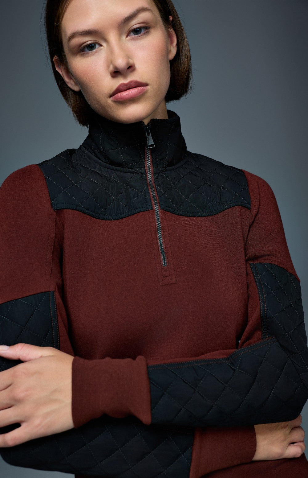 Cody Quilted Zip Mock Neck, Russet | Alp N Rock Alp N Rock Womens Shirt Cody Quilted Zip Mock Neck | Russet