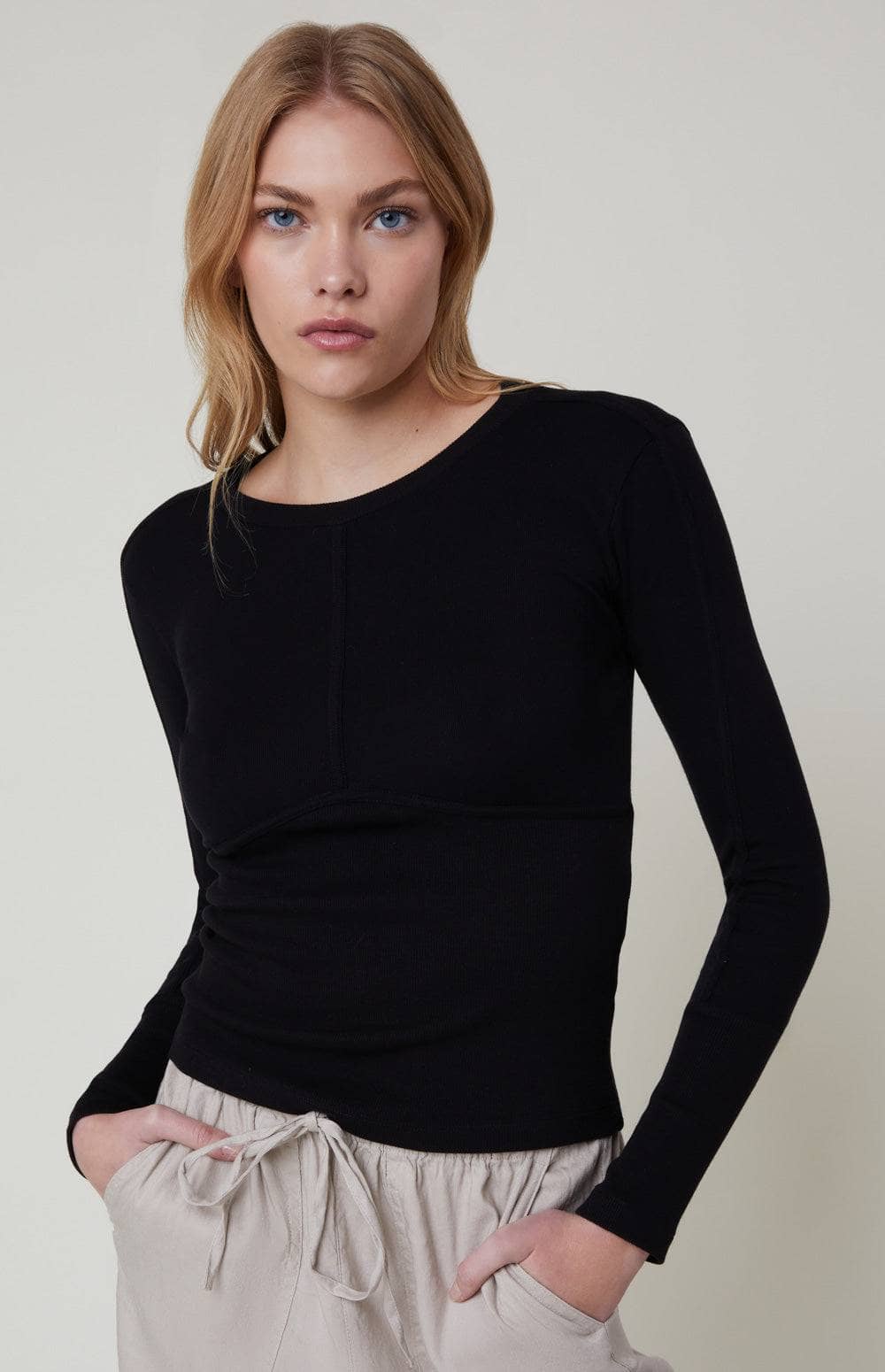 Alp N Rock Delaney Knit Top, Women's Black Long Sleeve Knit Top with Stitch Detailing at the Chest and Arms