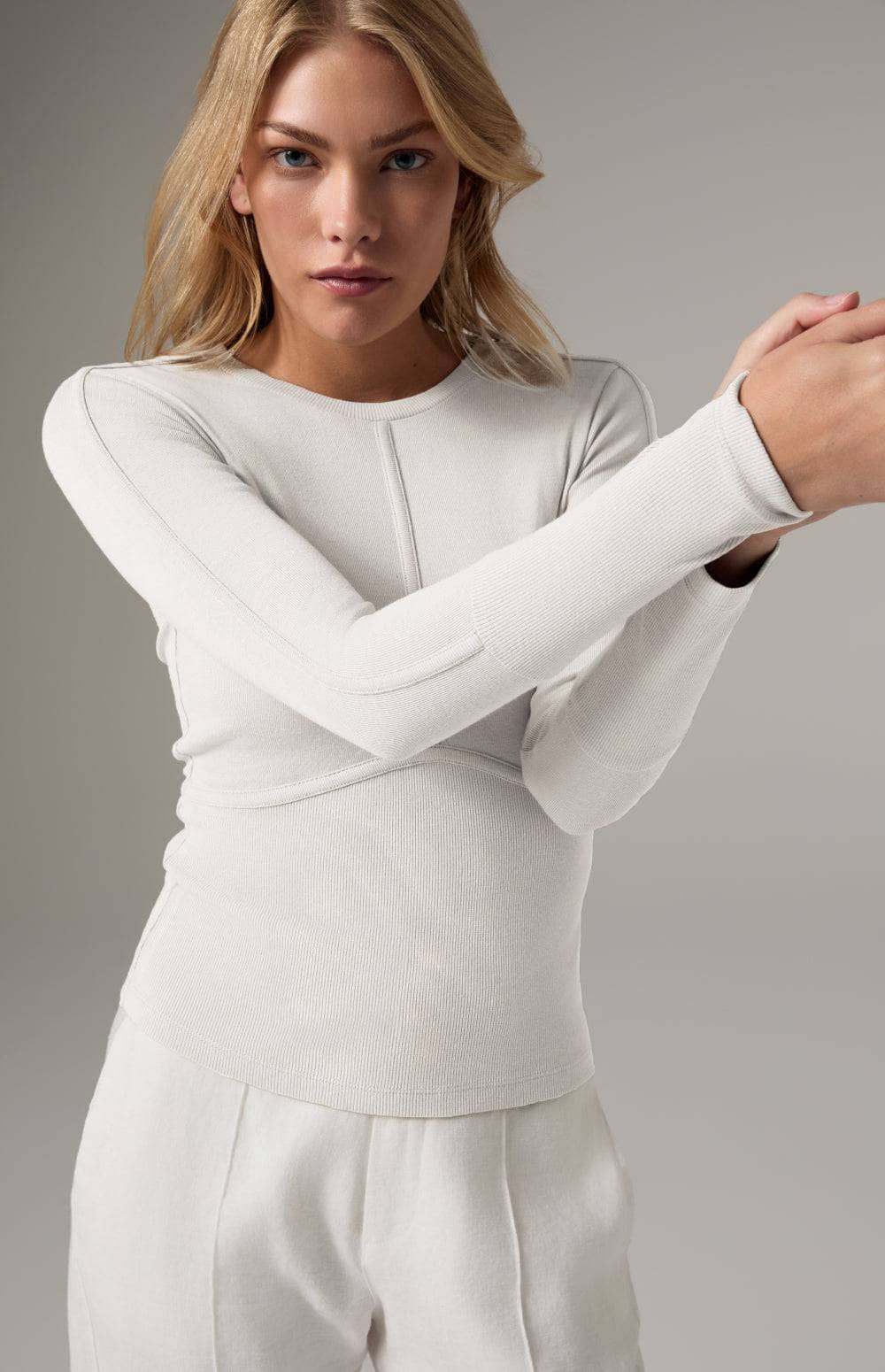 Alp N Rock Delaney Knit Top, Women's Off White Long Sleeve Knit Top with Stitch Detailing at the Chest and Arms