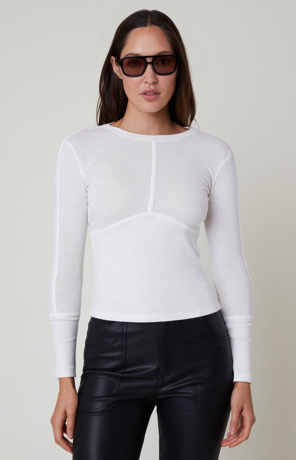 Alp N Rock Delaney Top, Women's White Knit Top with Stitch Detailing at the Chest and Bodice