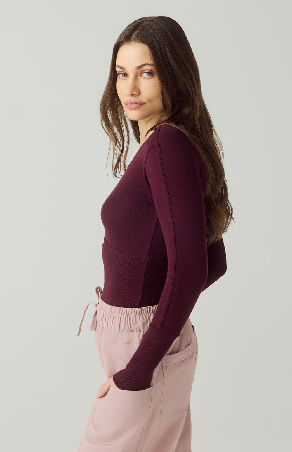 Delaney Long Sleeve Knit Top, Silver Blue | Alp N Rock Alp N Rock Womens Shirt Delaney Longsleeve Crew | Dark Cherry