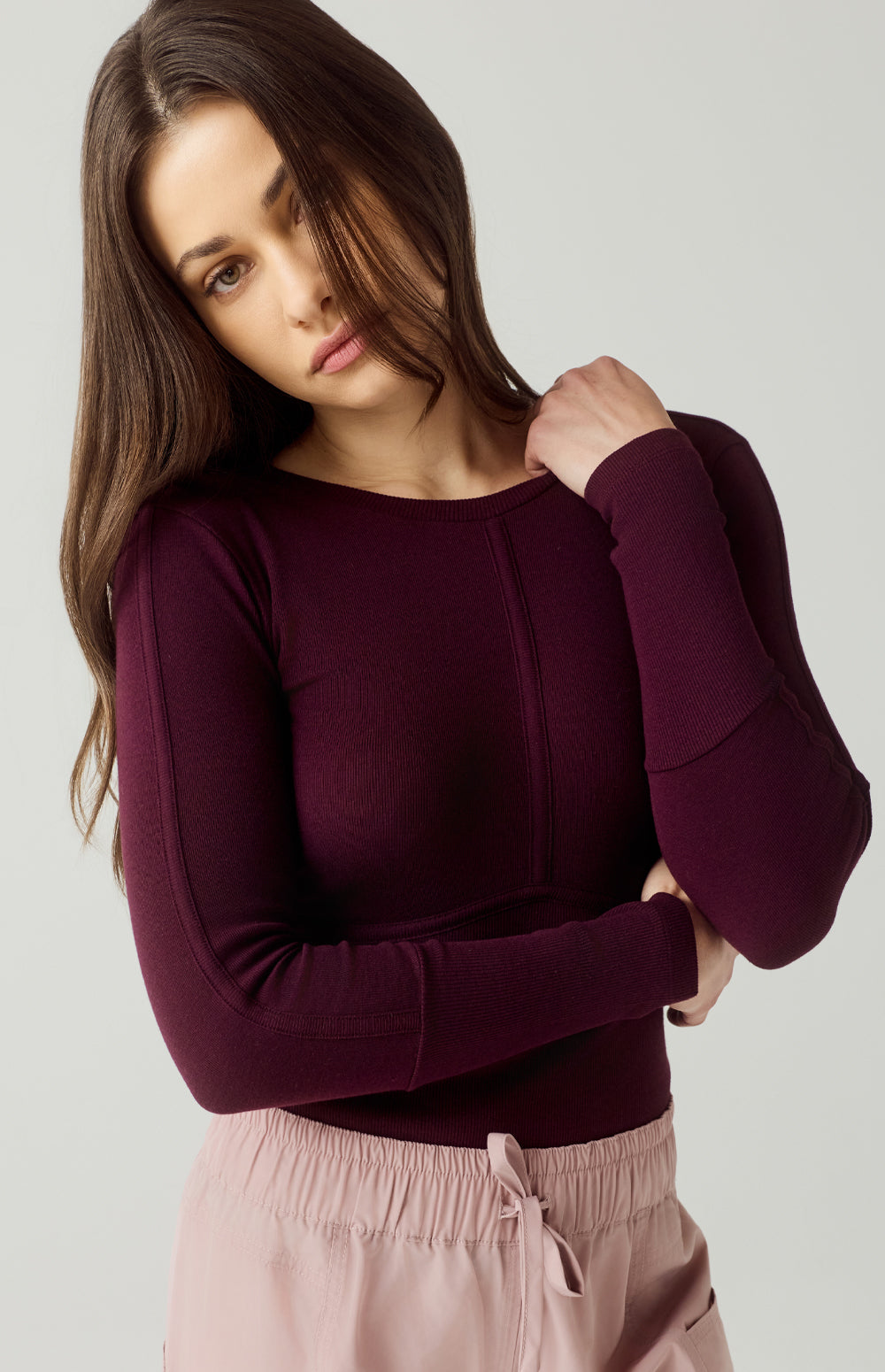 Alp N Rock Delaney Top, dark cherry longsleeve crew neck top for women