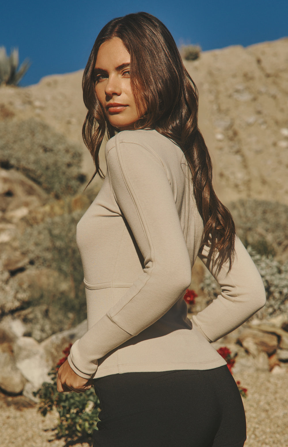 Alp N Rock Delaney Top, beige longsleeve crew neck top for women