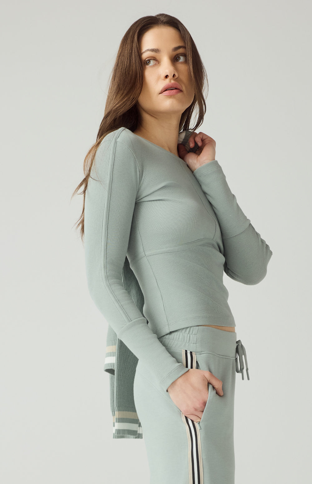 Alp N Rock Delaney Top, silver blue longsleeve crew neck top for women