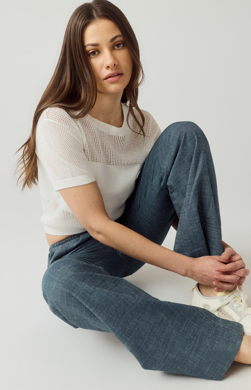 Alp N Rock Emma Top, white open weave short sleeve knit shirt for women