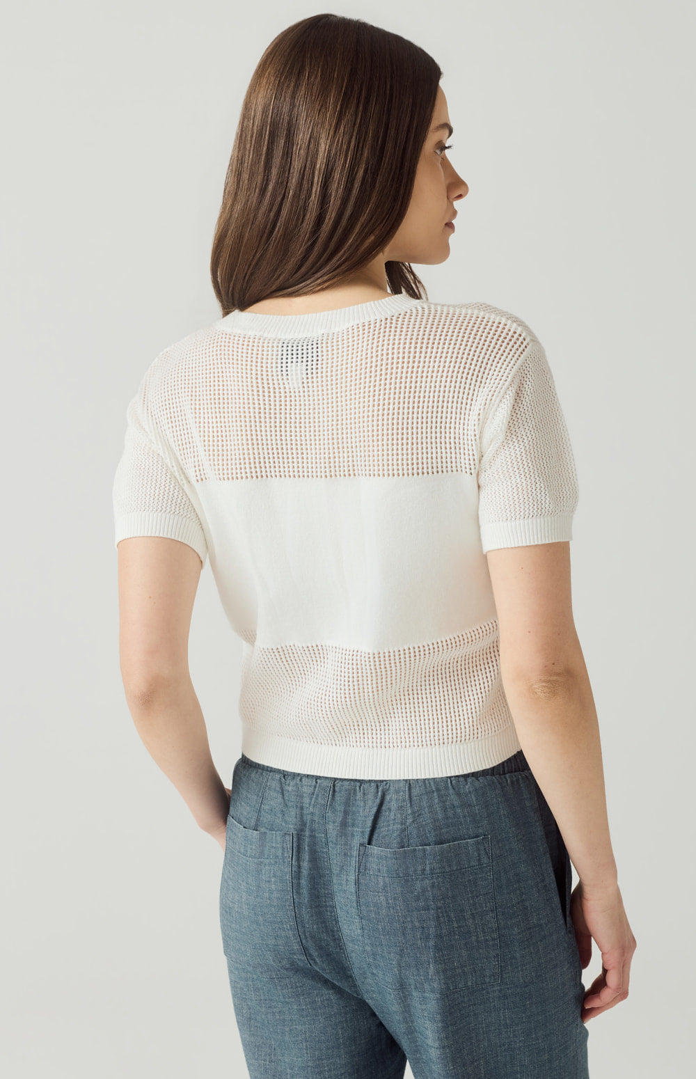 Alp N Rock Emma Top, white open weave short sleeve knit shirt for women