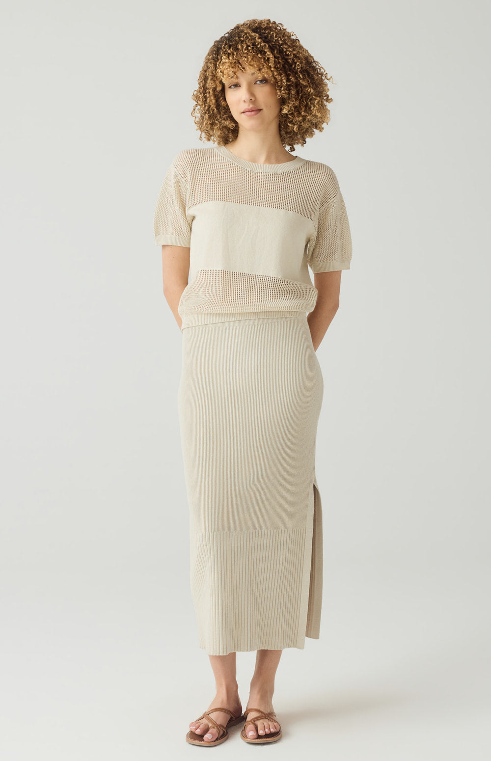 Alp N Rock Emma Top, beige open weave short sleeve knit shirt for women