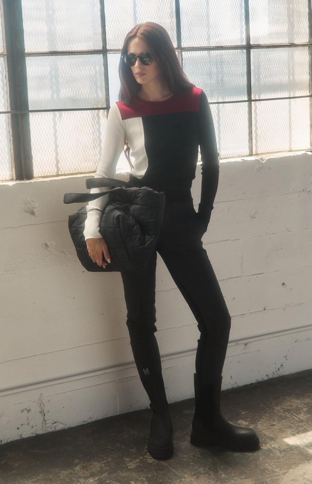 Alp N Rock Erin Crew, black, red, and white color block longsleeve crew neck shirt for women