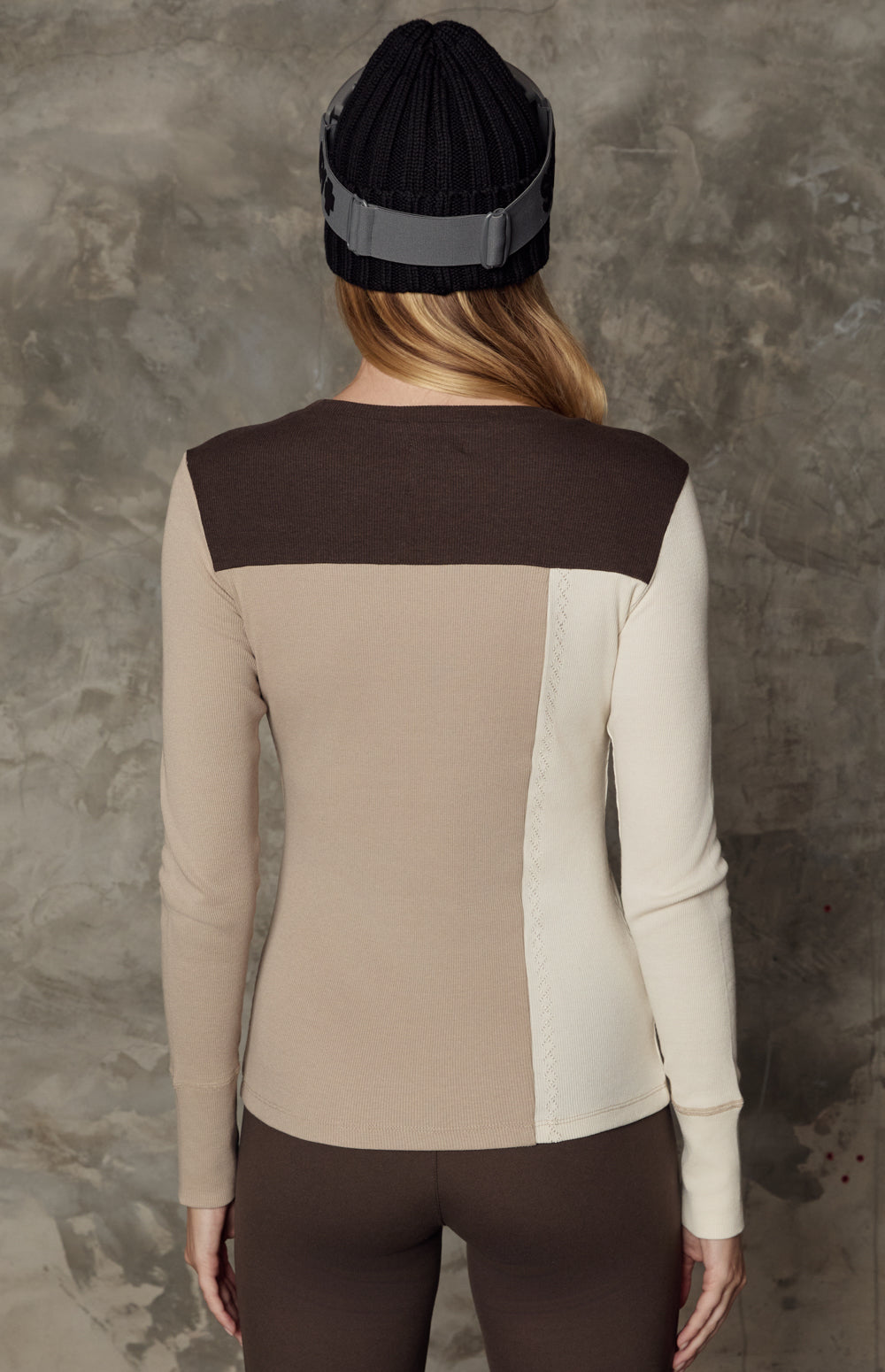Alp N Rock Erin Crew, dark brown color block longsleeve crew neck shirt for women