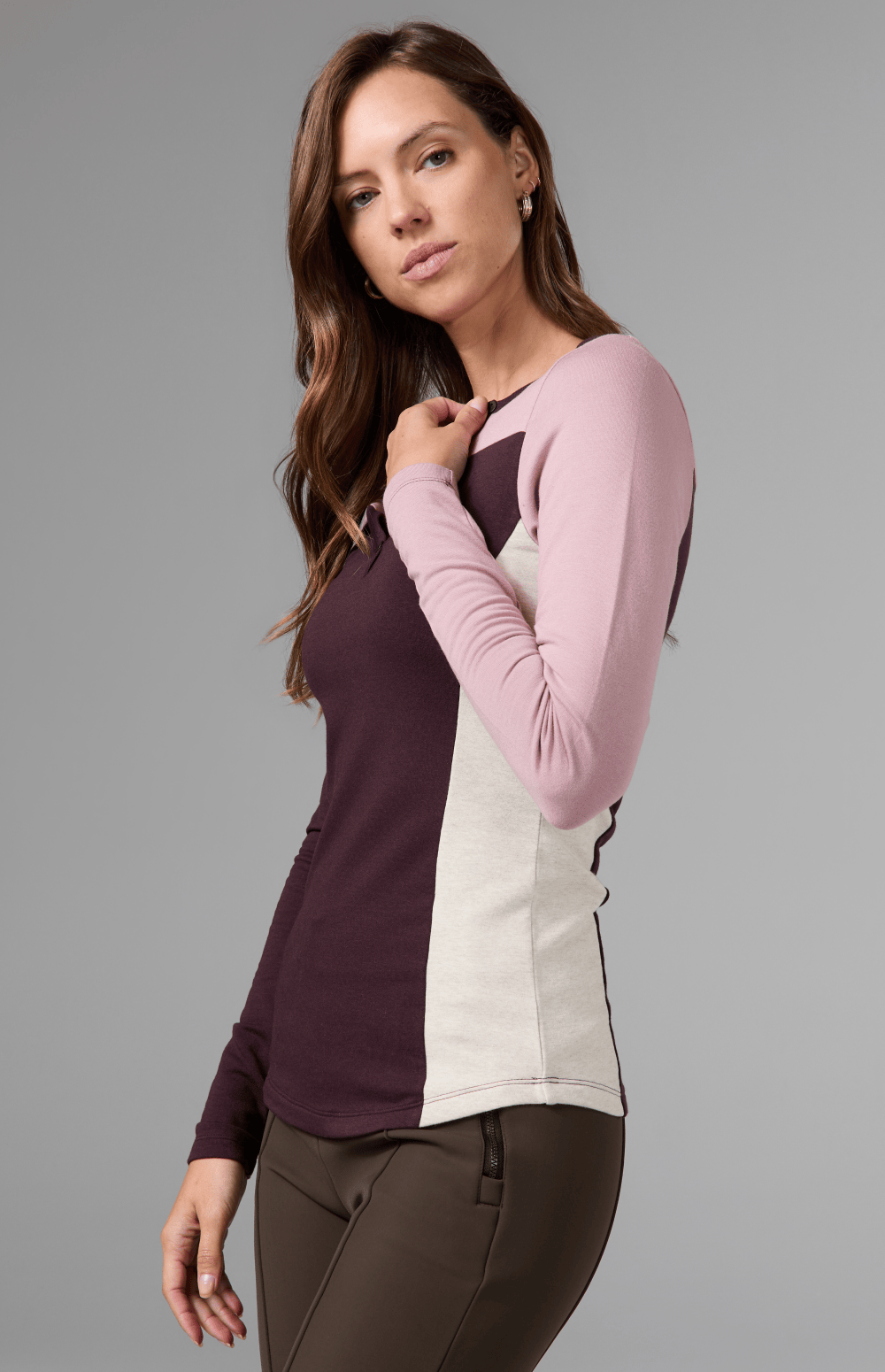 Alp N Rock Gemma Henley Shirt, dark red longsleeve henley shirt with colorblocking for women