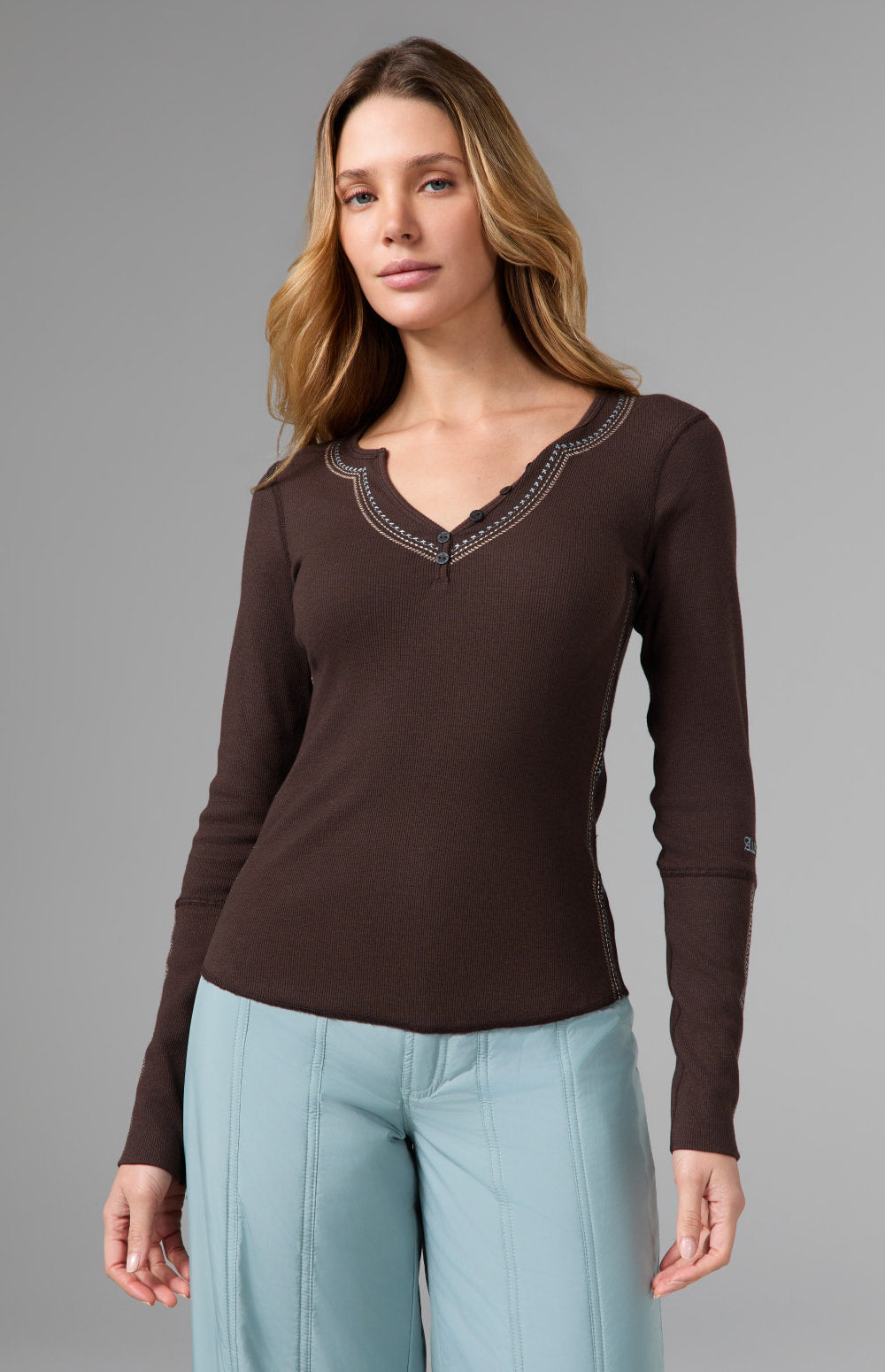 Alp N Rock Hazel Henley Shirt, dark brown longsleeve henley shirt