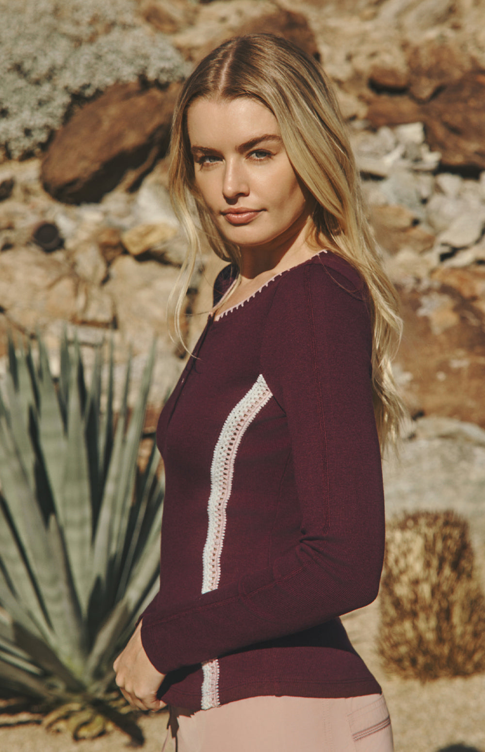 Iris Henley Shirt, Dark Cherry | Alp N Rock Alp N Rock Womens Shirt Iris Henley Shirt | Dark Cherry