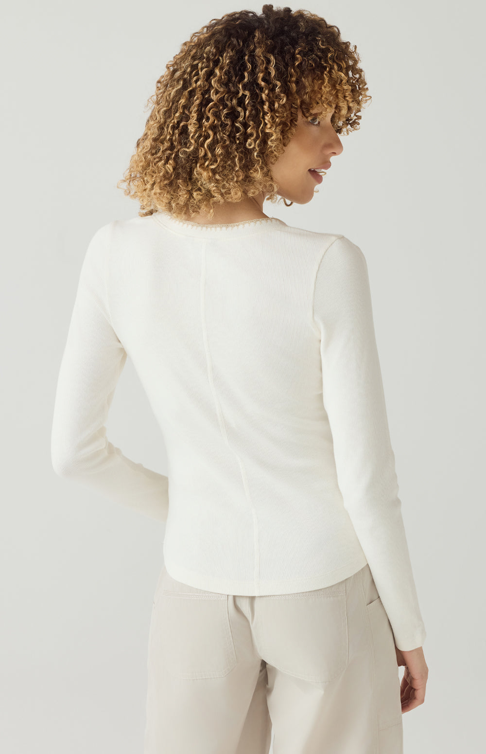 Alp N Rock Iris Henley Shirt, off white longsleeve henley shirt for women