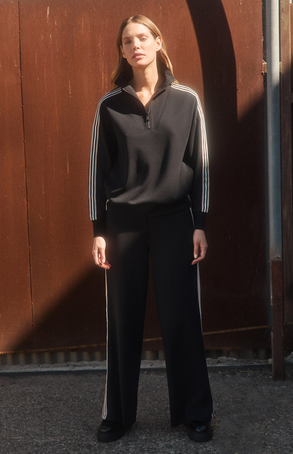 Alp N Rock Kinsley Half Zip Pullover, black half zip sweatshirt for women with stripes down the sleeves