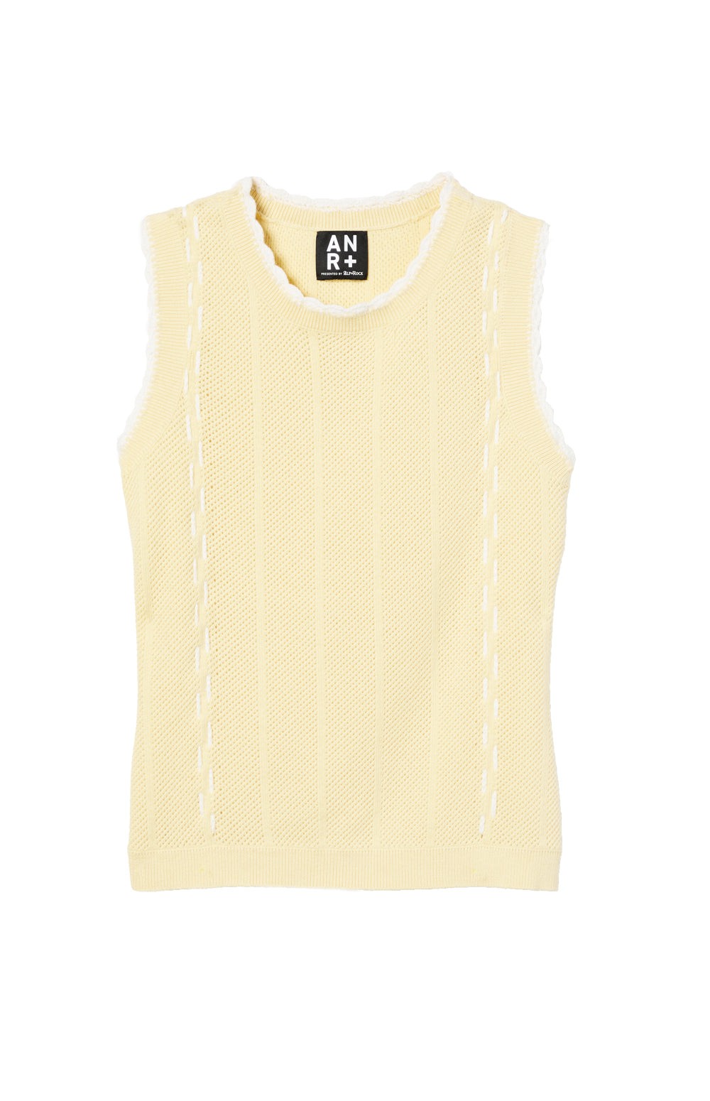 Alp N Rock Lillian Tank, Women's Pale Yellow Knit Tank with White Scallop Trim Detail