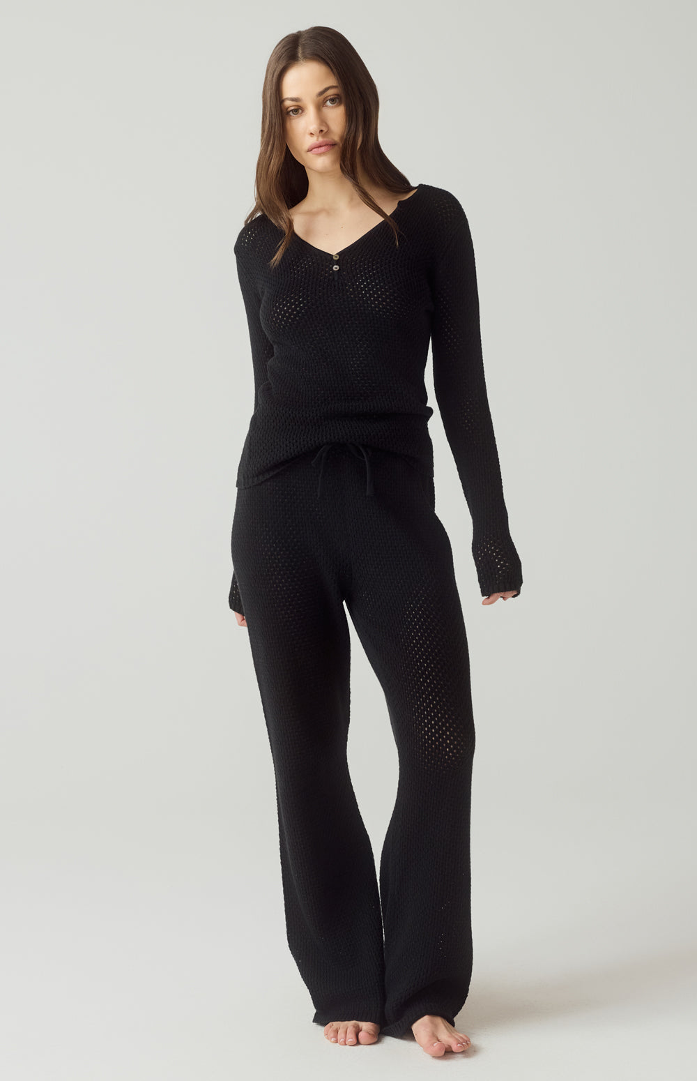 Alp N Rock Lindsey Sweater, black longsleeve henley style sweater for women