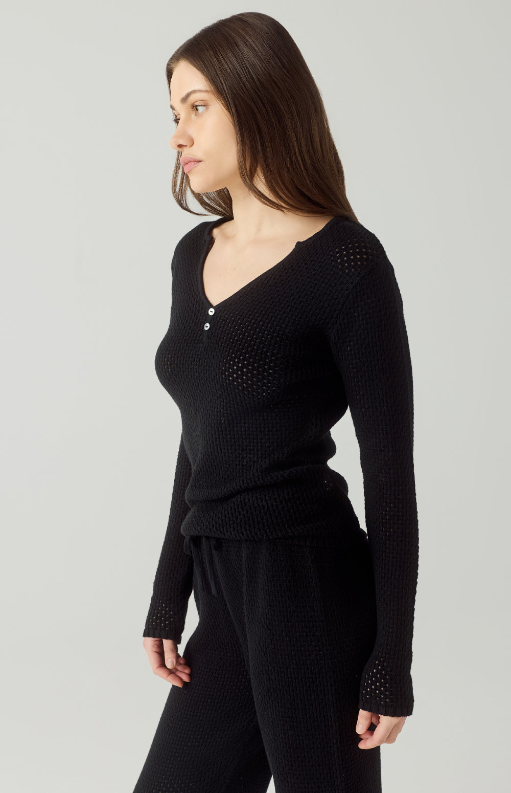 Alp N Rock Lindsey Sweater, black longsleeve henley style sweater for women