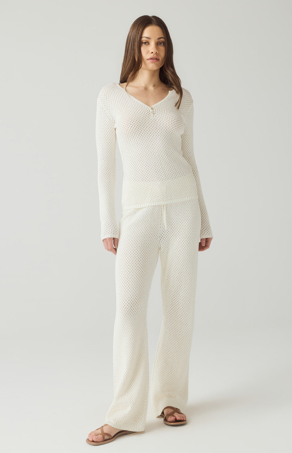 Alp N Rock Lindsey Sweater, off white longsleeve henley style sweater for women