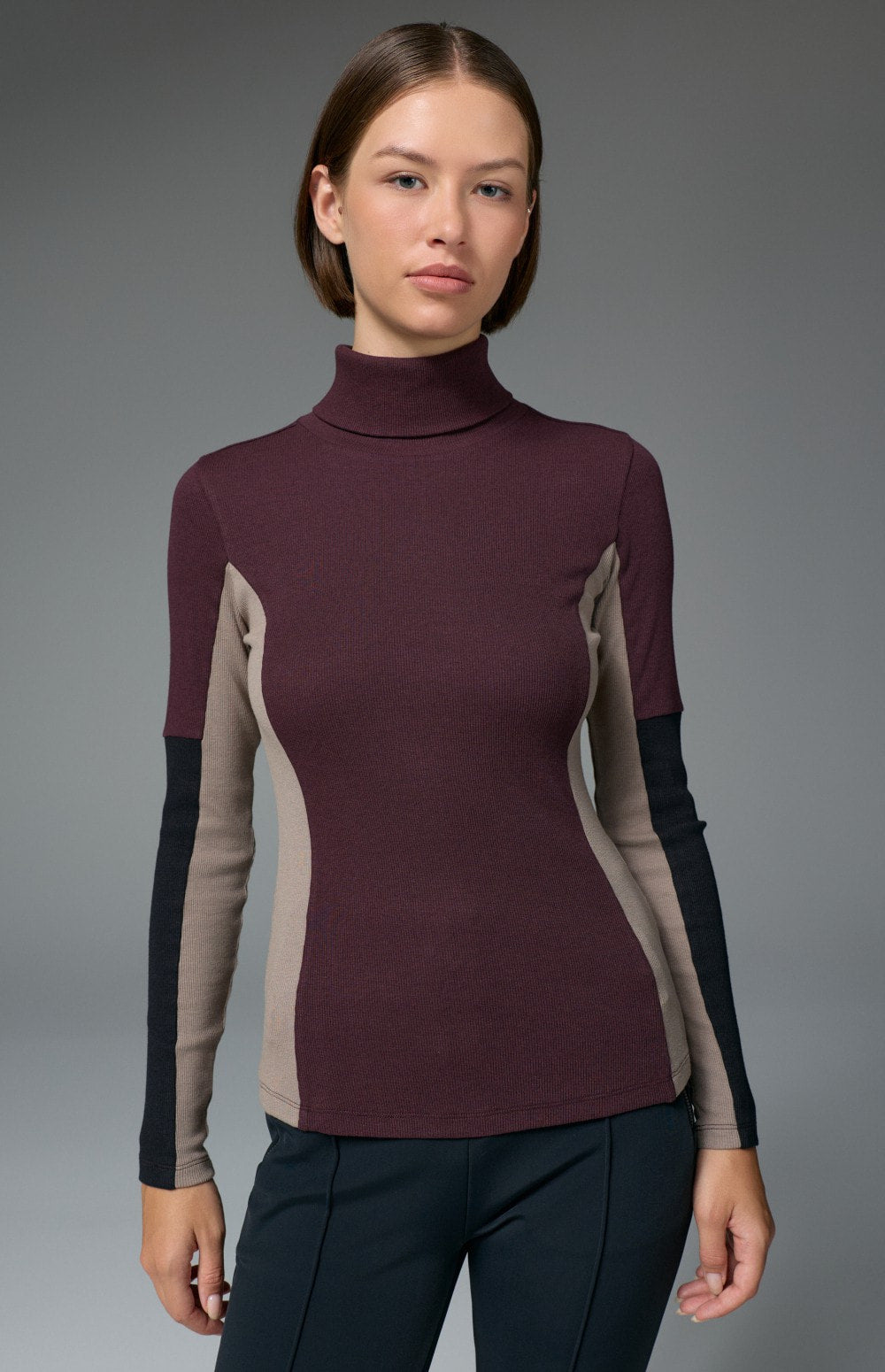 Alp N Rock Meken Turtleneck, dark red longsleeve turtleneck with color blocking for women