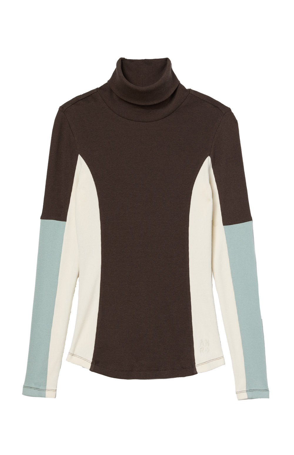 Alp N Rock Meken Shirt, dark brown, blue, and ivory colorblocked longsleeve top for women